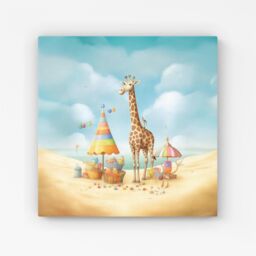 Warren Reed - Designer Giraffe On A Beach Holiday Canvas in Yellow - Size: w10 inch x h10 inch - thumbnail 1