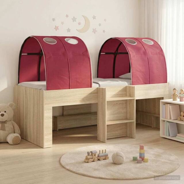 Berkfield Home Bed with Tunnel 3 pcs Sonoma Oak & Red Engineered Wood in Brown - image 1