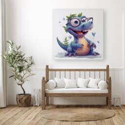 "Warren Reed - Designer Happy Dinosaur With Glasses Canvas - Size: W30"" x H30""" - thumbnail 1