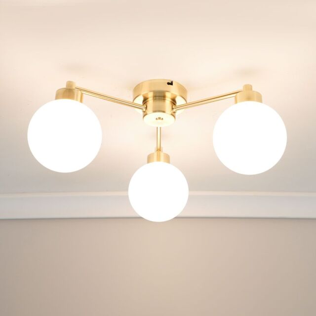 ValueLights Jonah 3 Arm Globe Ball Shade Flush Ceiling Light with LED Bulbs in Gold - image 1