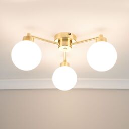 ValueLights Jonah 3 Arm Globe Ball Shade Flush Ceiling Light with LED Bulbs in Gold - thumbnail 1