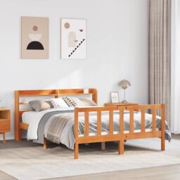 Berkfield Home Bed Frame with Headboard without Mattress Wax Brown 135x190 cm Double - thumbnail 1