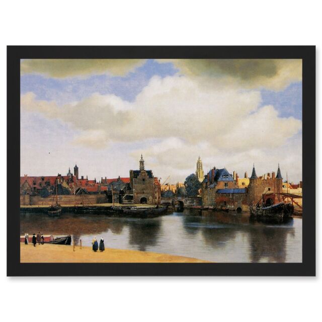 Artery8 Johannes Vermeer View Of Delft Baroque Cityscape Painting A4 Artwork Framed Wall Art Print in Black - image 1