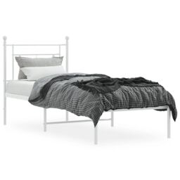 Berkfield Home Metal Bed Frame without Mattress with Headboard White 80x200cm - Size: 80x200 cm - thumbnail 3