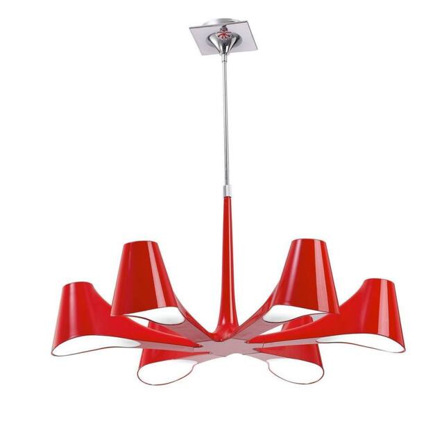 Netlighting Ora Telescopic Convertible To Semi Flush 6 Light E27 Gloss Red Chrome - image 1