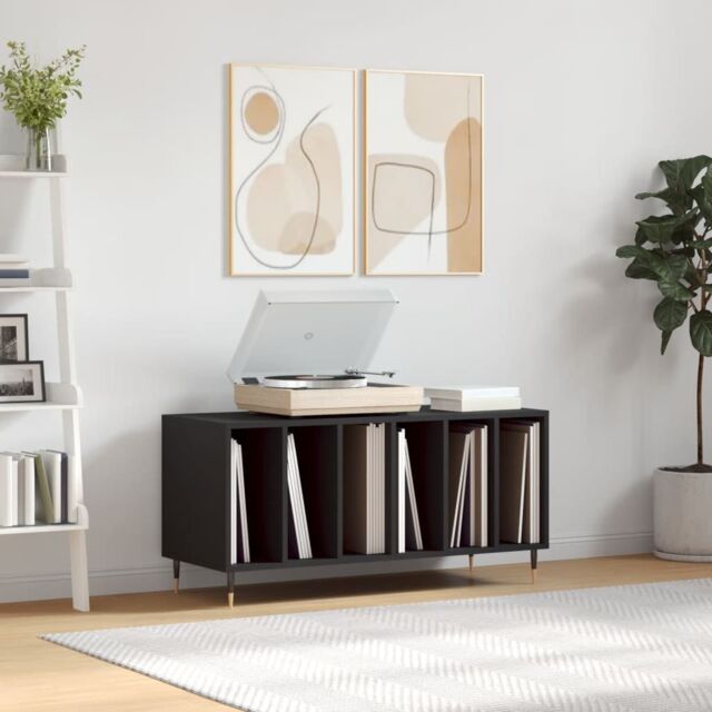 Berkfield Home Record Cabinet Black 100x38x48 cm Engineered Wood - Size: 100 x 38 x 48 cm - image 1