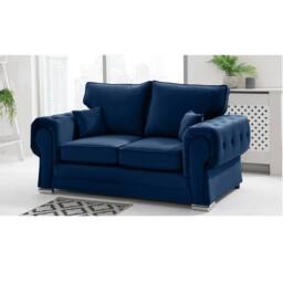 Furniture 786 Chingford Plush Velvet Full Back 2 Seater Sofa in Mid Blue - thumbnail 1