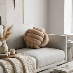 Garden Greatness Large Taupe Teddy Knot Cushion - Size: 30 cm x 30 cm - thumbnail 1