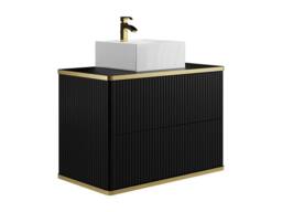 Vente-unique Fluted Wall-Hung Bathroom Unit With Gold Trim & Square Countertop in Black - thumbnail 6