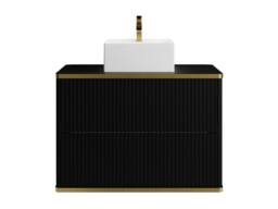 Vente-unique Fluted Wall-Hung Bathroom Unit With Gold Trim & Square Countertop in Black - thumbnail 2