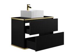 Vente-unique Fluted Wall-Hung Bathroom Unit With Gold Trim & Square Countertop in Black - thumbnail 7