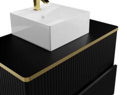 Vente-unique Fluted Wall-Hung Bathroom Unit With Gold Trim & Square Countertop in Black - thumbnail 8