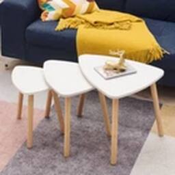 EONLION Scandinavian Wooden Nest of 3 Tables Set white - thumbnail 1