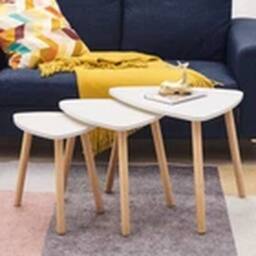 EONLION Scandinavian Wooden Nest of 3 Tables Set white - thumbnail 3