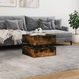 Berkfield Home Modern Coffee Table with LED Lights Smoked Oak 50x50x40 cm in Brown - Size: 50 x 50 x 40 cm - thumbnail 4