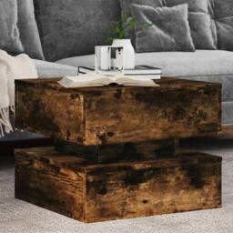 Berkfield Home Modern Coffee Table with LED Lights Smoked Oak 50x50x40 cm in Brown - Size: 50 x 50 x 40 cm - thumbnail 2