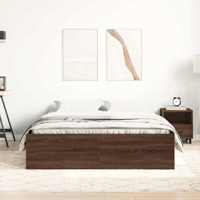 Berkfield Home Modern Bed Frame Brown Oak 120x190 cm Small Double - image 1