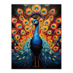 Artery8 Peacock Bird With Bright Vivid Feathers Yellow Red Blue Bold Portrait Artwork Extra Large XL Unframed Wall Art Poster Print - thumbnail 1