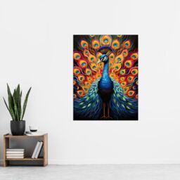 Artery8 Peacock Bird With Bright Vivid Feathers Yellow Red Blue Bold Portrait Artwork Extra Large XL Unframed Wall Art Poster Print - thumbnail 4