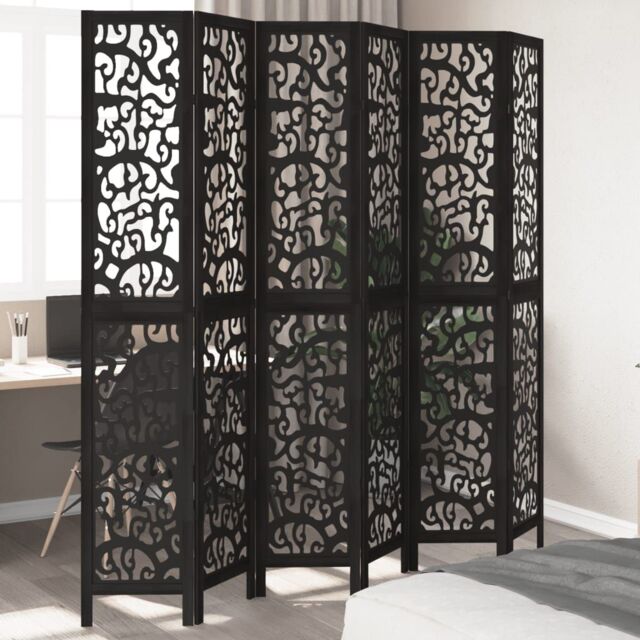 Berkfield Home Room Divider 6 Panels Black Solid Wood Paulownia - image 1