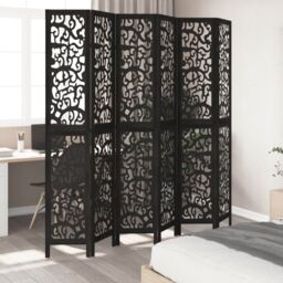 Berkfield Home Room Divider 6 Panels Black Solid Wood Paulownia - thumbnail 3