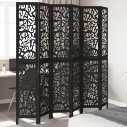Berkfield Home Room Divider 6 Panels Black Solid Wood Paulownia - thumbnail 1