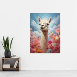 Artery8 Wall Art Print Happy Llama Peeking Head Over Pink Flowers Bright Colourful Artwork Kids Bedroom Dreamy Spring Meadow Poster - thumbnail 2