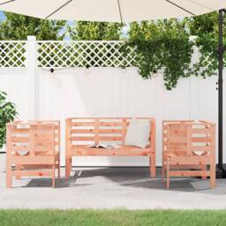 Berkfield Home Beautiful 3 Piece Garden Lounge Set Solid Wood Douglas in Light Brown - thumbnail 1