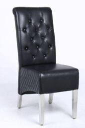 Modernique A Pair (x2) Leather Aire High Back Dining Chairs with Chrome Legs in Black - thumbnail 2