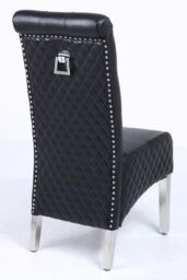 Modernique A Pair (x2) Leather Aire High Back Dining Chairs with Chrome Legs in Black - thumbnail 3