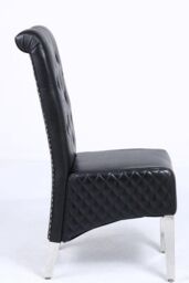 Modernique A Pair (x2) Leather Aire High Back Dining Chairs with Chrome Legs in Black - thumbnail 5
