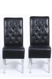 Modernique A Pair (x2) Leather Aire High Back Dining Chairs with Chrome Legs in Black - thumbnail 1