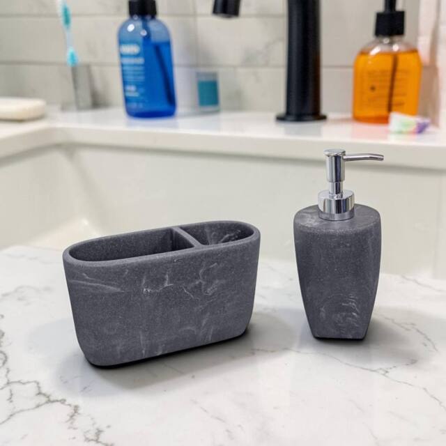 Showerdrape Octavia Bathroom Accessory Set - Soap Dispenser & Toothbrush Holder in Grey - image 1