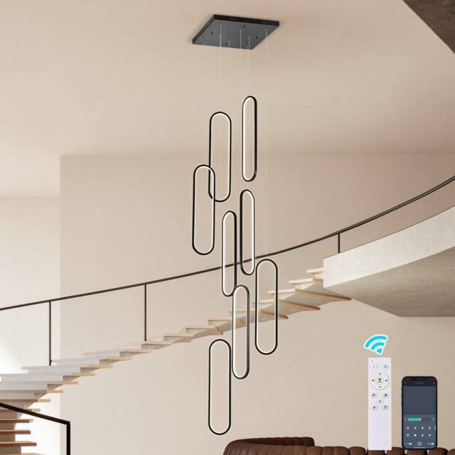 NIVOR 8 Lamp LED Dimmable High Large Staircase Pendant Light Chandelier 3M in Black - image 1