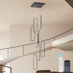 NIVOR 8 Lamp LED Dimmable High Large Staircase Pendant Light Chandelier 3M in Black - thumbnail 1