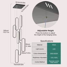 NIVOR 8 Lamp LED Dimmable High Large Staircase Pendant Light Chandelier 3M in Black - thumbnail 2