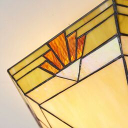 Loops Tiffany Glass Semi Flush Ceiling Light Cream & Red Inverted Hex Shade i00058 in Clear - thumbnail 4