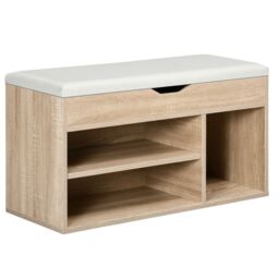 HOMCOM Shoe Storage with Hidden Compartment Handles Sponge Top 80x30x43cm in Natural - Size: 80 x 30 x 43 cm - thumbnail 2
