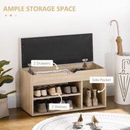 HOMCOM Shoe Storage with Hidden Compartment Handles Sponge Top 80x30x43cm in Natural - Size: 80 x 30 x 43 cm - thumbnail 5