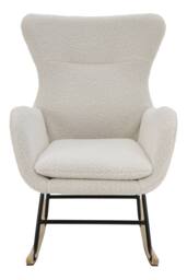 Living and Home Comfy Netural Bouclé Upholstered Rocking Accent Chair with High Backrest and Armrests in White - thumbnail 3