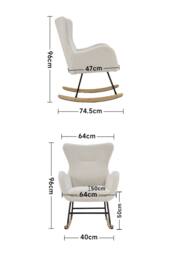 Living and Home Comfy Netural Bouclé Upholstered Rocking Accent Chair with High Backrest and Armrests in White - thumbnail 6