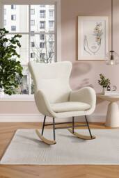 Living and Home Comfy Netural Bouclé Upholstered Rocking Accent Chair with High Backrest and Armrests in White - thumbnail 2