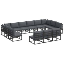 Berkfield Home Garden Sofa Set with Cushion with Pillow 13 pcs Black Aluminium - thumbnail 3