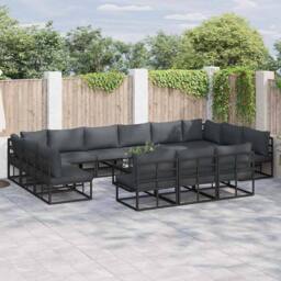 Berkfield Home Garden Sofa Set with Cushion with Pillow 13 pcs Black Aluminium - thumbnail 2