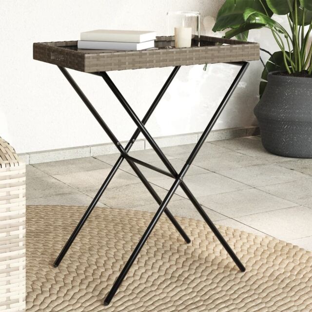 Berkfield Home Folding Tray Table Grey 65x40x75 cm Poly Rattan - Size: 65 x 40 x 75 cm - image 1