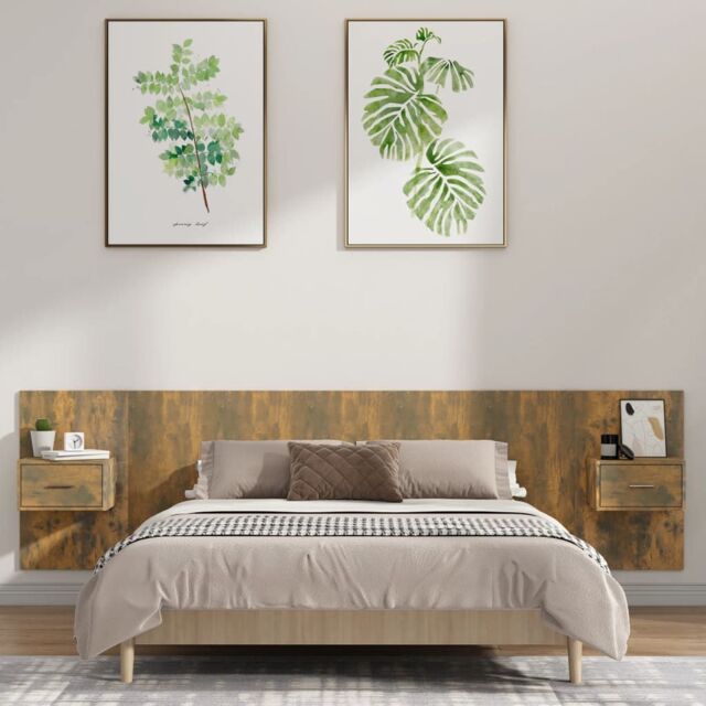 Berkfield Home Bed Headboard with Cabinets Smoked Oak Engineered Wood in Brown - image 1