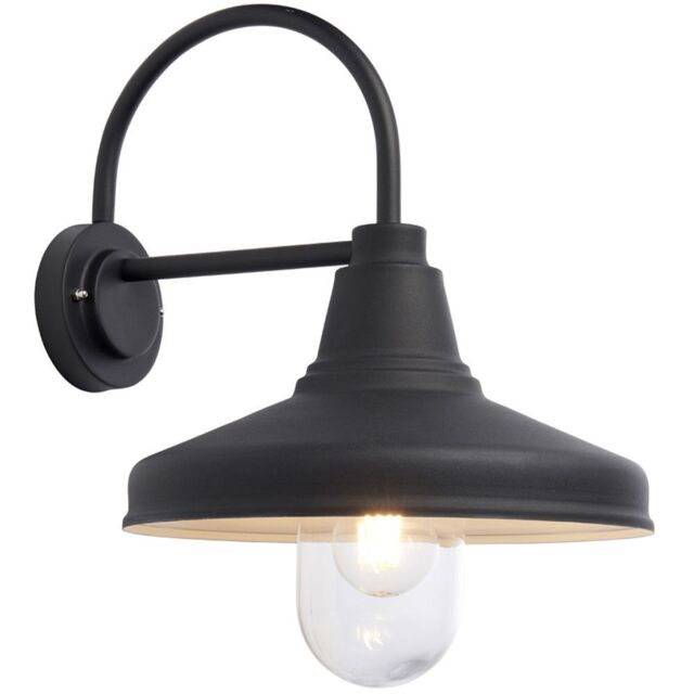 Loops Non Automatic Outdoor Wall Light - Textured Black & Glass Shade - IP44 Rated - image 1