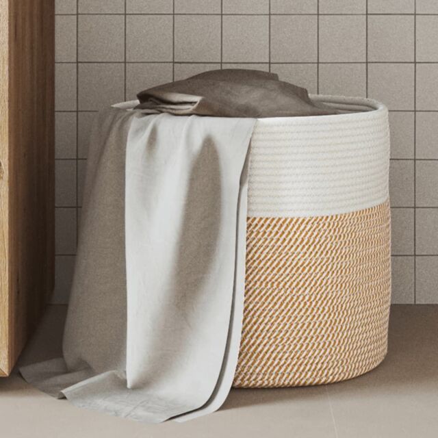 Berkfield Home Storage Basket Brown & White √ò40x35 cm Cotton - Size: 40x35 cm - image 1