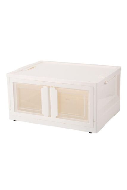 H&O Direct Collapsible Plastic Storage Bins Double-Door Organizer Box in White - Size: Small - image 1