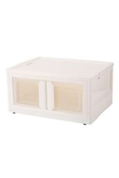 H&O Direct Collapsible Plastic Storage Bins Double-Door Organizer Box in White - Size: Small
